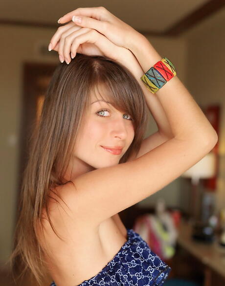 Luscious brunette young Mia D in nice skirt exhibits tiny tits and spreads her legs 