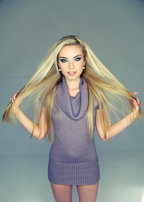 Gracile blonde youthful Diana I uncovers small tits and bald pussy 